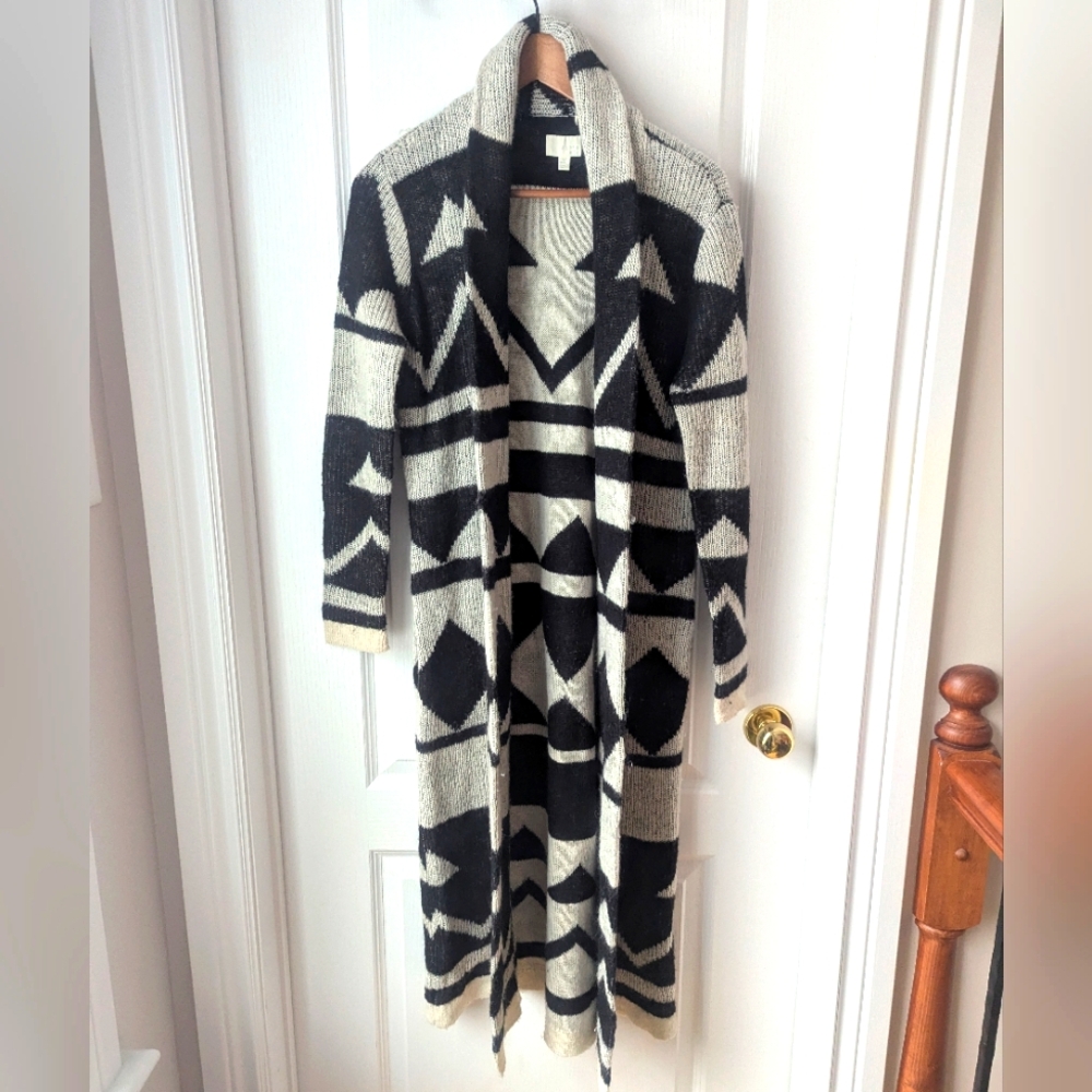 Two toned long sweater cardigan